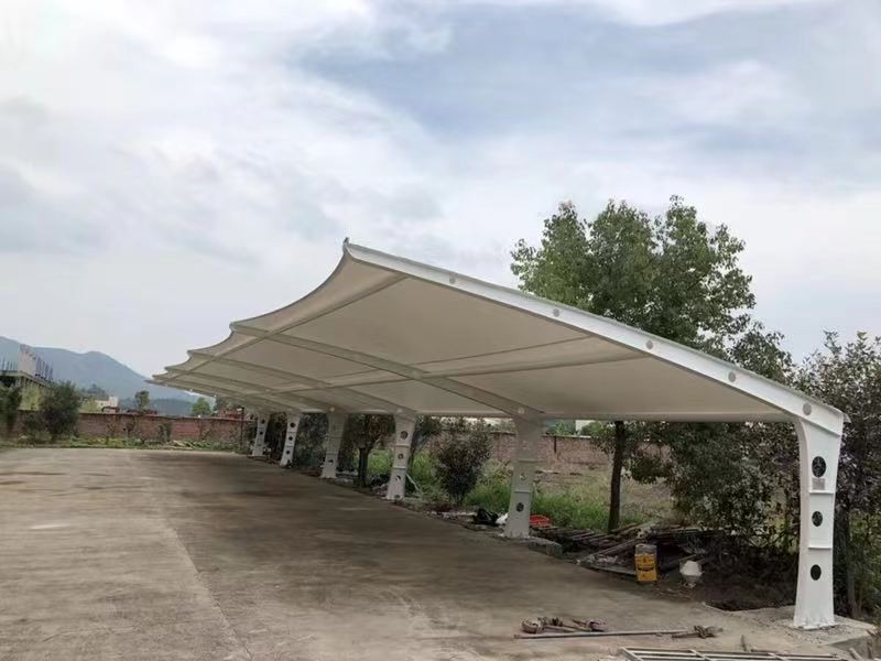 泰兴市小区改造停车棚工程，膜结构非机动车棚定制厂家-2